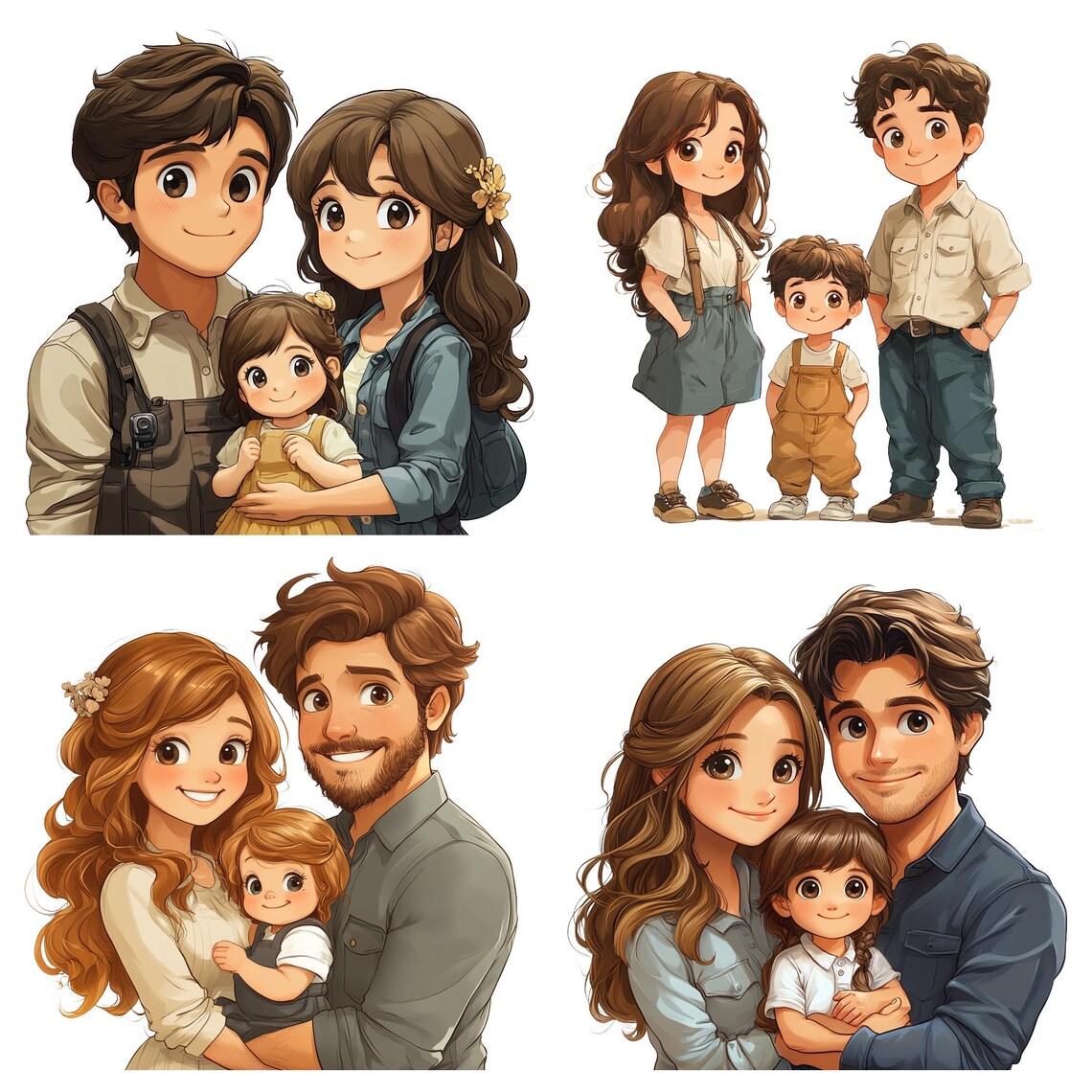 Chibi Parents Chibi Family PNG Clipart Bundle, Cute Cartoon Illustration (commercial ...