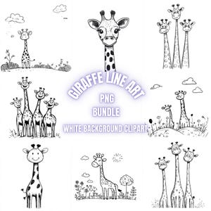 Pakiet grafik graficznych Giraffe Line Art PNG, abstrakcyjna grafika liniowa, sublimacja, minimalistyczna prosta ilustracja, nowoczesna sztuka monoliniowa, zastosowanie komercyjne