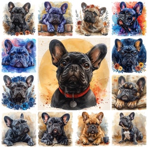 38 Französische Bulldogge PNG Clipart, Aquarell süße Frenchie Bulldog Illustration, florale französische Bulldogge Bild, Kartenpapierherstellung, kommerzielle Nutzung