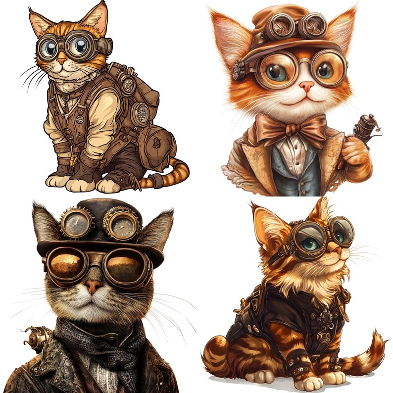 Steampunk Cat Breed PNG Clipart Bundle, Watercolor Victorian Cat ...