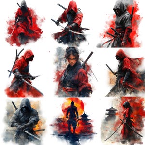 44 Japanese Ninja PNG Clipart, WatercolorNinja Warrior Illustration, Stealth Assassin Digital Wallpaper, Ninja Shadow Images, Commercial Use