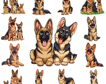 Cartoon German Shepherd Dog PNG Clipart, 42 Shepherd Character Art Illustration, Adorable German Shepherd Image, German Dog, Commercial Use