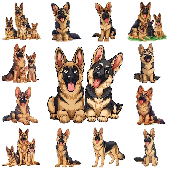 漫画のジャーマンシェパード犬のPNGクリップアート、42のシェパード