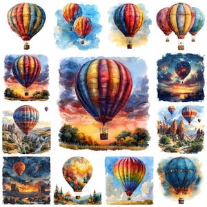 51 Mongolfiera PNG Clipart, Immagini di paesaggi di volo in mongolfiera ad acquerello, Illustrazione di paesaggi di mongolfiera della Cappadocia per uso commerciale