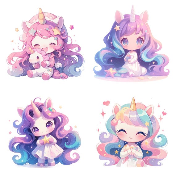 かわいいユニコーンのPNGクリップアート集、漫画イラスト（商用利用可