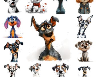 Paquete de imágenes prediseñadas de perros en acuarela, ilustraciones de perros originales (PNG, uso comercial)
