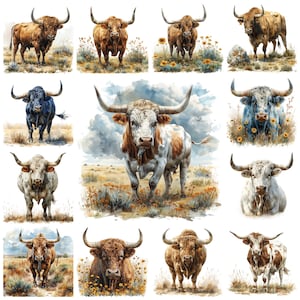 Watercolor 27 Bull PNG Clipart, Livestock Bull Breed Illustration, Cattle Farm Animal Scenery Image, Nursery Bull Picture, Commercial Use