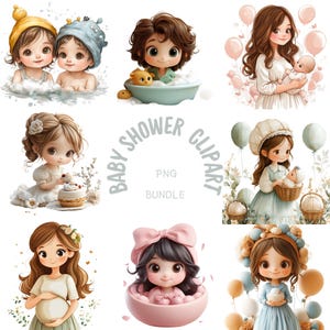 44 Baby Shower PNG Clipart Bundle, Watercolor Cute Baby Shower Crandle Illustration, Nursery Art, 1st Birthday Vintage Vintage Sublimation