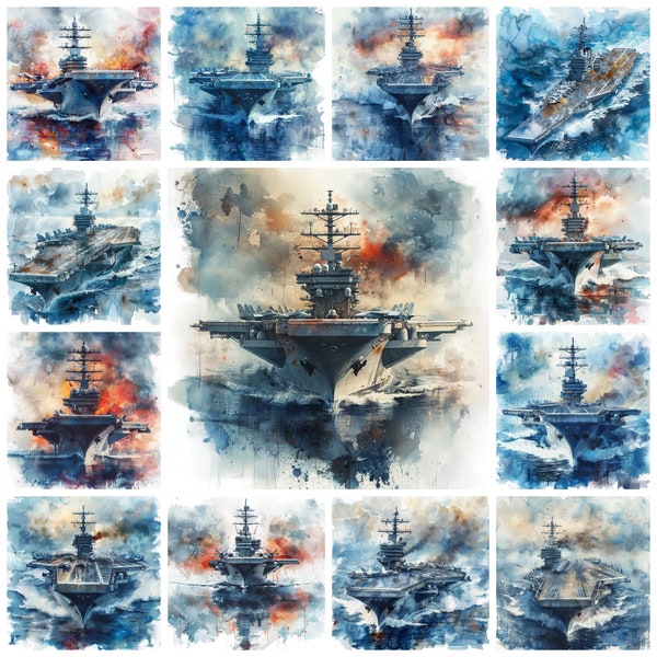 Aircraft Carrier PNG Clipart, Watercolor Warship Illustration, Seagoing Airbase Images, Military Aircraft Carrier Deck Transparent Pictures