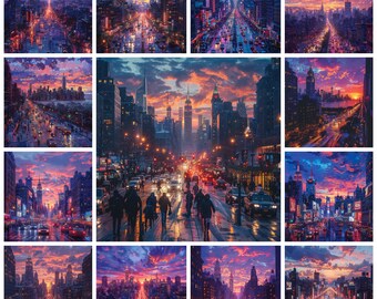 Aquarel nacht stadsgezicht PNG-afbeelding (digitale download)