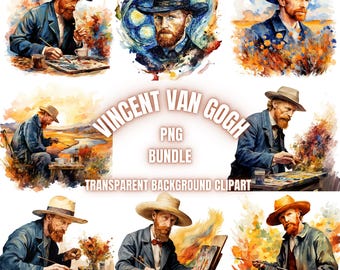 Vincent Van Gogh PNG Clipart Bundle, Colorful Van Gogh Painter Illustration, Modern Art Gogh Image, Abstract Vincent Van Gogh Commercial Use