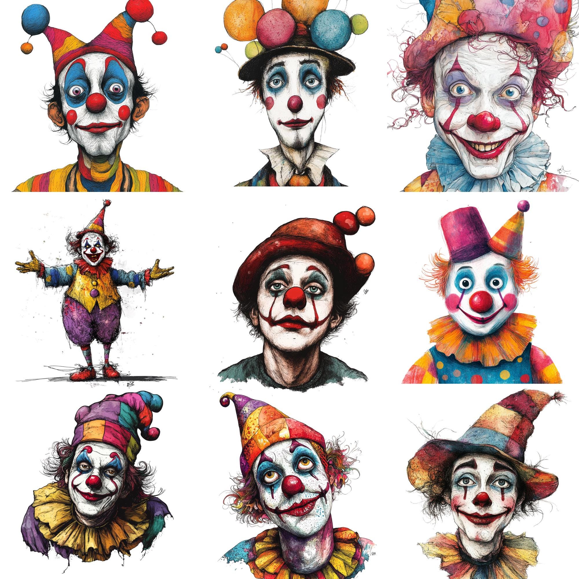 Watercolor Quirky Clown PNG Clipart Bundle, Commercial Use (digital ...
