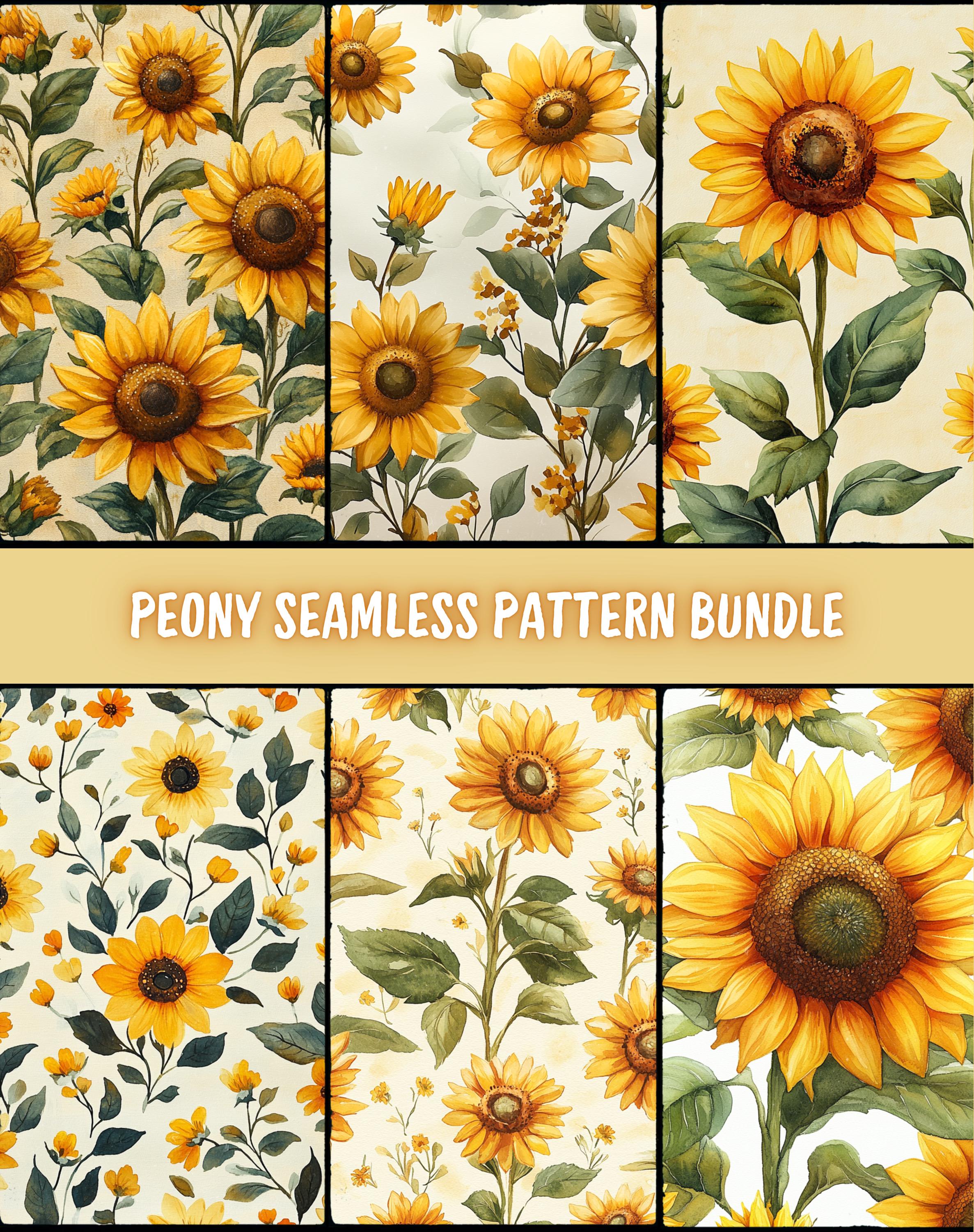 Sunflower Seamless Pattern PNG Bundle, Watercolor Floral Commercial Use ...