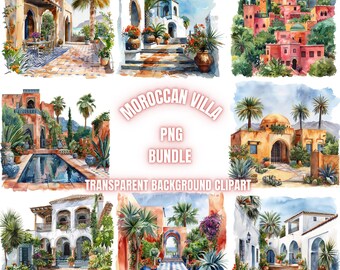 Moroccan Villa PNG Clipart Bundle, Traditional House Design Illustration, Rustic Architecture & Cultural Heritage Collection, Commercial Use
