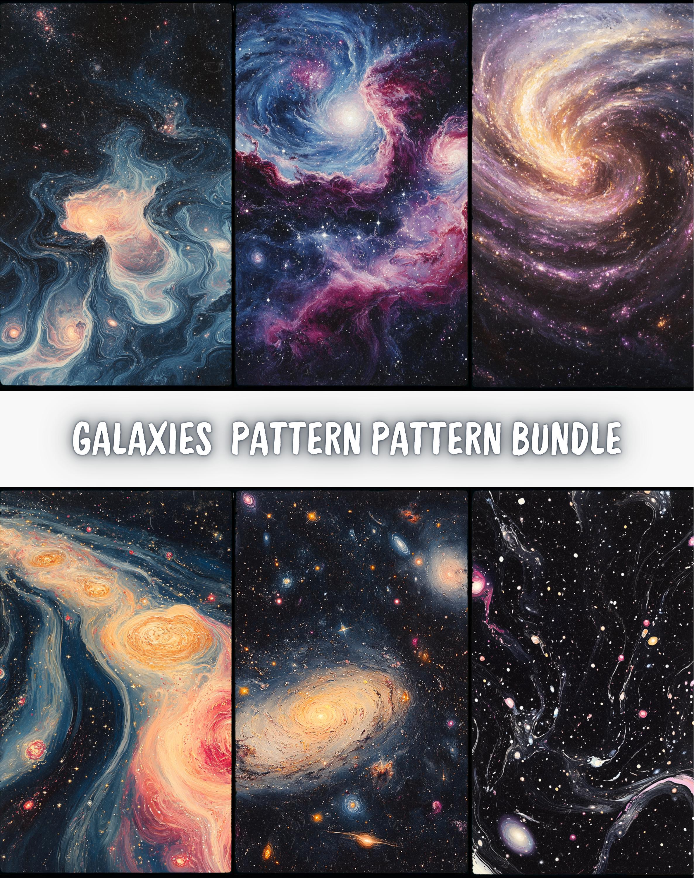 Galaxies Seamless Pattern PNG Bundle, Watercolor Commercial Use Digital ...