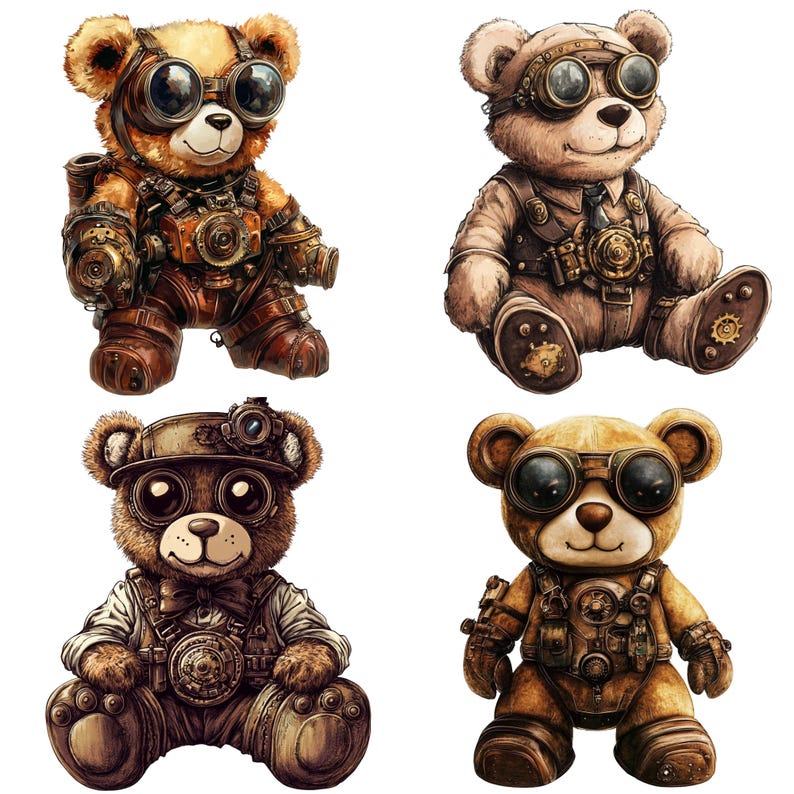 Teddy Bear Steampunk PNG Clipart Bundle, Watercolor Victorian ...