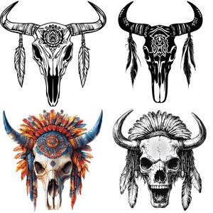 Cow Skull Watercolor PNG Clipart Bundle, Western Illustration ...