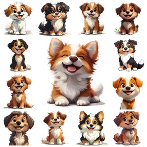 38 Adorable Dog PNG Clipart Bundle, Cartoon Puppy Illustration, Funny Animated Dog Card Making, Paper Crafts, Scrapbooking, Commercial Use