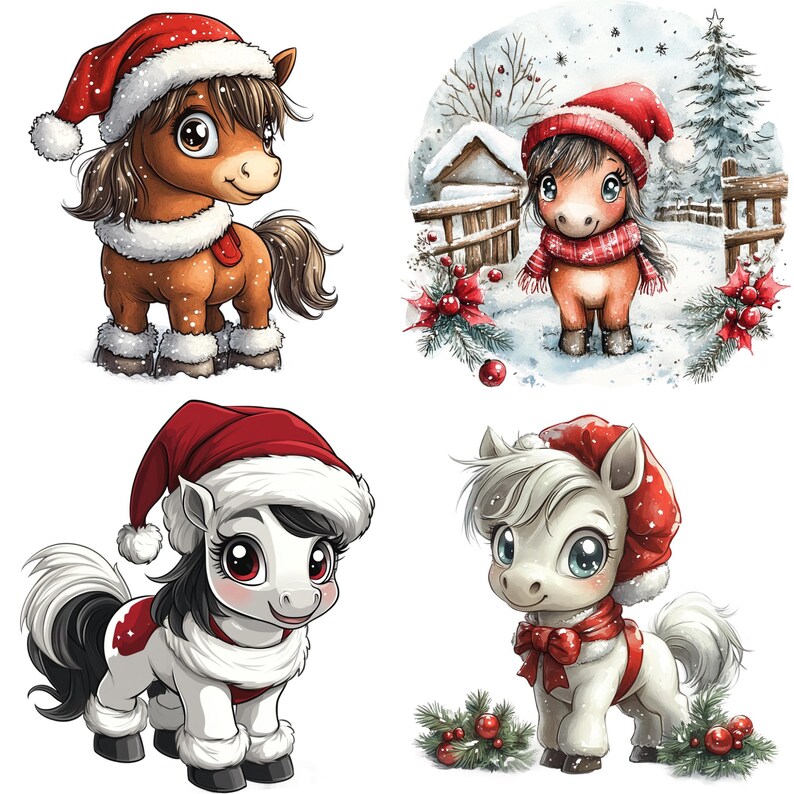 33 Christmas Pony PNG Clipart Bundle, Adorable Xmas Pony Art ...