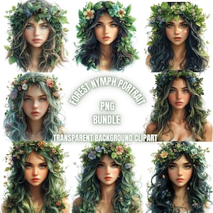 36 bos nimf portret PNG clipart bundel, aquarel Fantasy Woodland Fairy illustratie, mystieke bos sprite sublimatie, commercieel