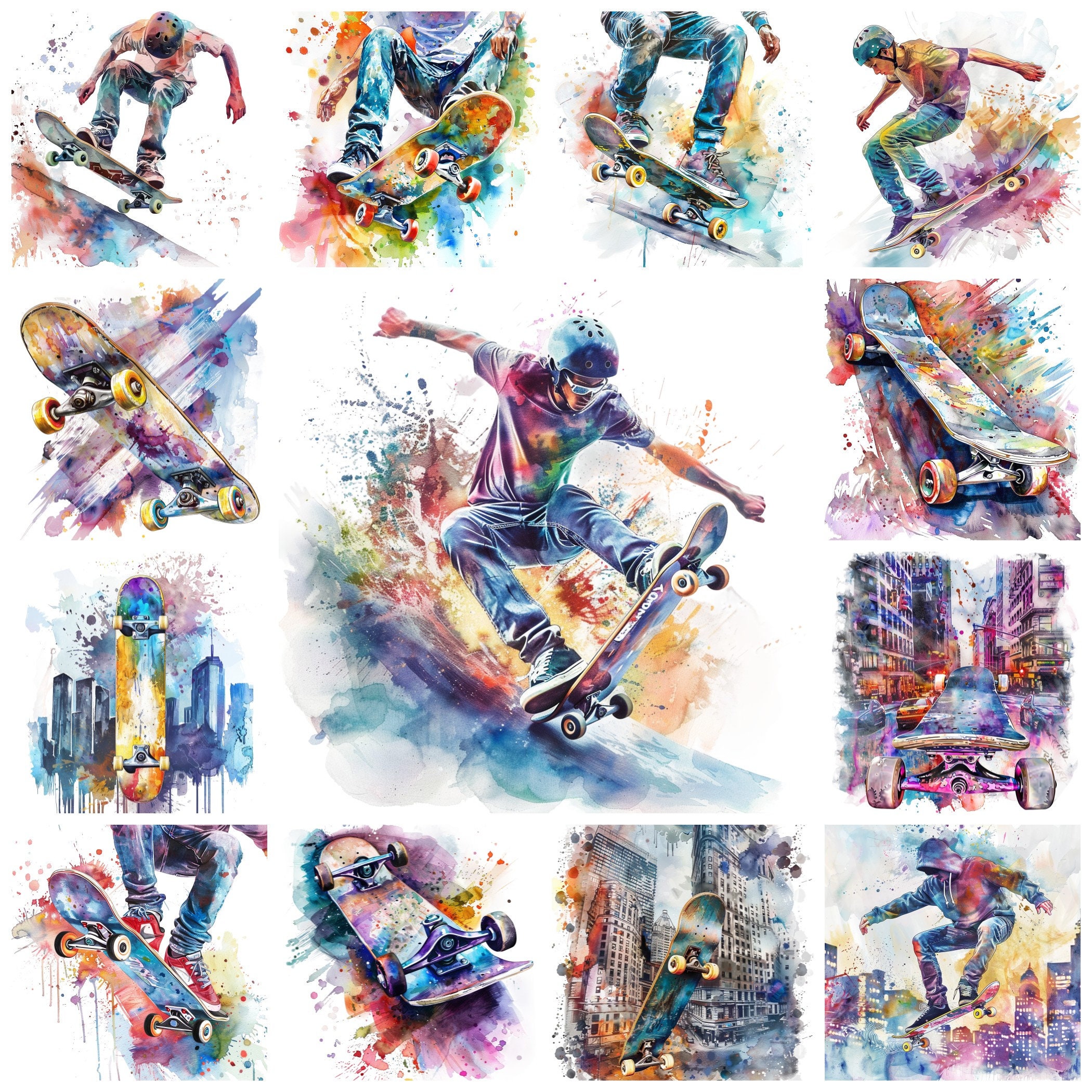 20 Skateboarding PNG Clipart, Watercolor Abstract Cool Skateboard Illustration, Skateboard Ride Snaphot Image, Skateboard Ride Dynamic Pose