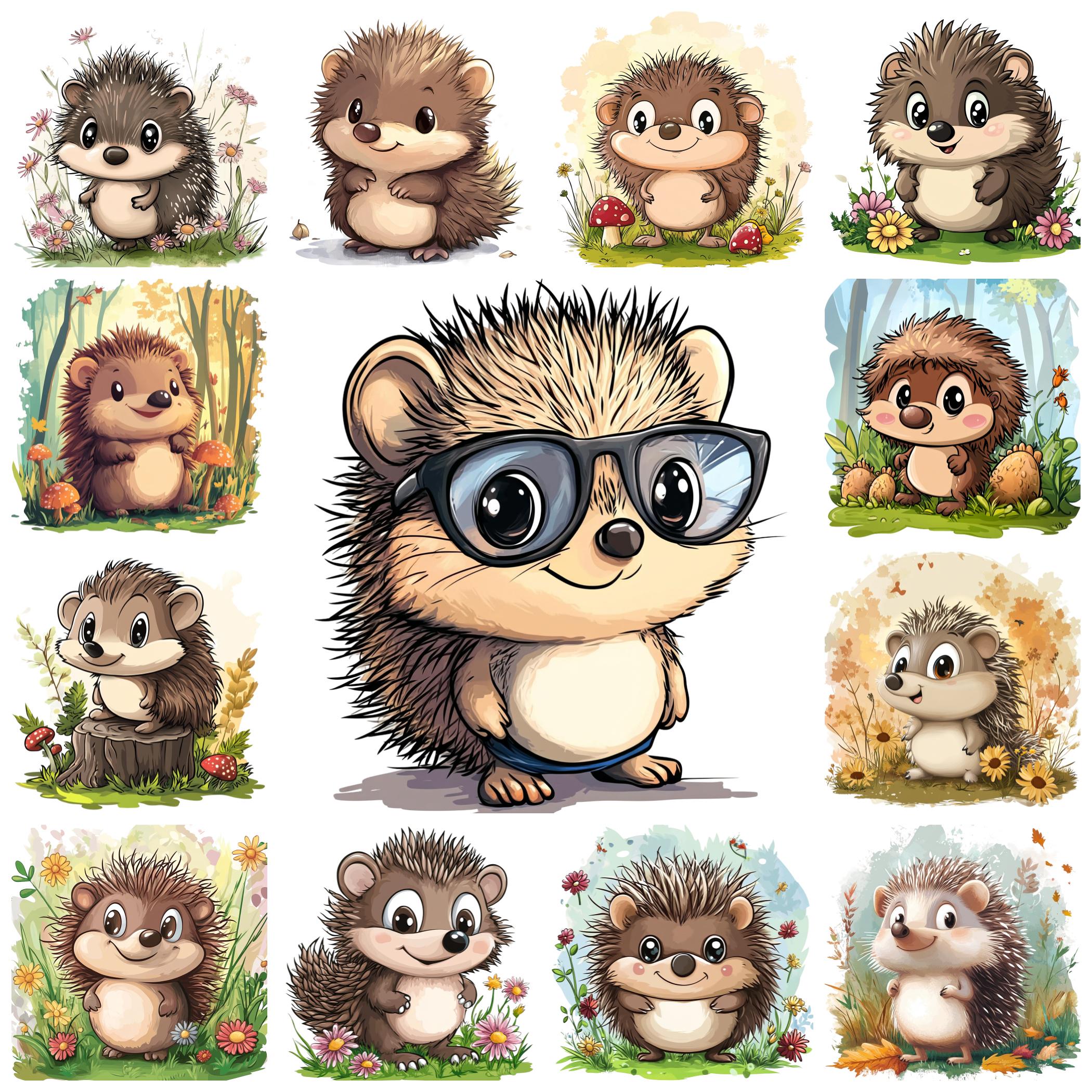 50 Adorable Hedgehog Clipart Bundle, Cartoon Hedgehog PNG Illustration, Cute Hedgehog Card Making, Paper Crafts, Commercial Use