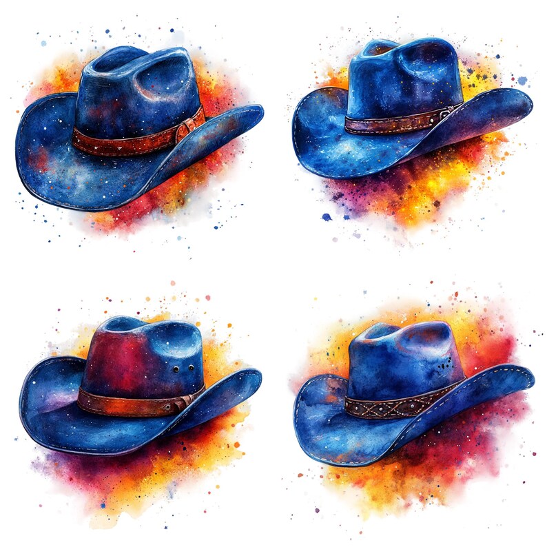 26 Cowboy Hat PNG Clipart Bundle, Watercolor Cowboy Hat Digital Craft ...