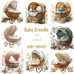 Crandle PNG Clipart Bundle, Watercolor Cute Baby Shower Illustration, Nursery Wall Art, 1st Birthday Transparent Sublimation, Commercial Use