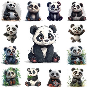 Panda de dibujos animados PNG Clipart, 35 adorables ilustraciones animadas de fondo transparente de panda, imágenes de pandas extravagantes, PNG de pandas extravagantes, uso comercial