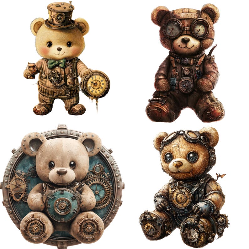 Teddy Bear Steampunk PNG Clipart Bundle, Watercolor Victorian ...