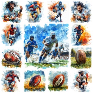 Rugby PNG Clipart, Aquarell 28 Rugby Spieler Schnappschuss Sport Bild, Rugby Ball, Rugby Run Landschaft Karte, die Illustration macht, kommerzielle Nutzung