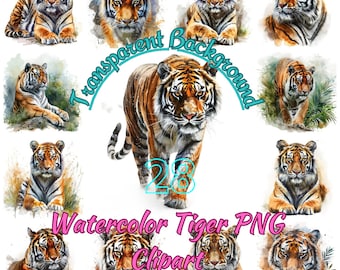 Tiger PNG Clipart, Watercolor 28 Wild Tiger Illustration, Big Cat Tiger Art Transparent Background PNG Image, Commercial Use