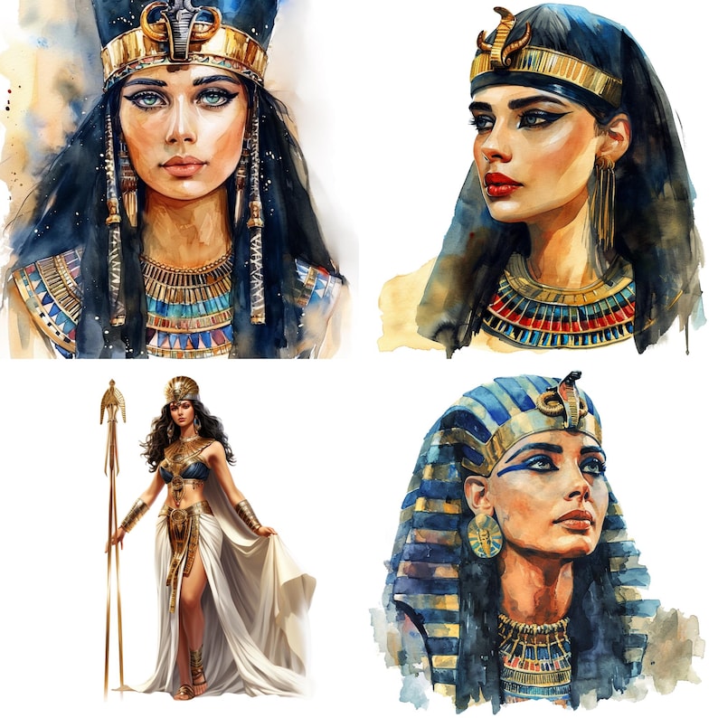 Cleopatra PNG Clipart Bundle, Watercolor Queen of Ancient Egypt ...