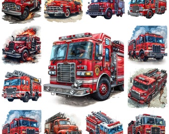 Vintage Fire Truck PNG Clipart, Firefighter Vehicle Illustrations (Digital Download)
