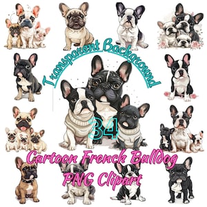 34 Cartoon French Bulldog PNG Clipart, Adorable Cartoon Frenchie Illustration, Funny Bulldog Images, Cartoon Pet Portrait, Commercial Use