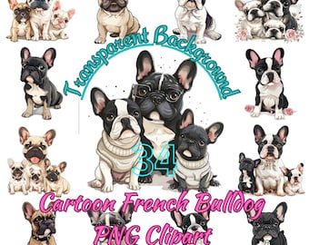 34 Cartoon French Bulldog PNG Clipart, Adorable Cartoon Frenchie Illustration, Funny Bulldog Images, Cartoon Pet Portrait, Commercial Use