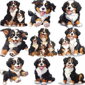 50 Cartoon Berner Sennenhund PNG Clipart, entzückende Bernie Welpen Illustration, animiertes lustiges Berner Hund Porträt Bild, kommerzielle Nutzung