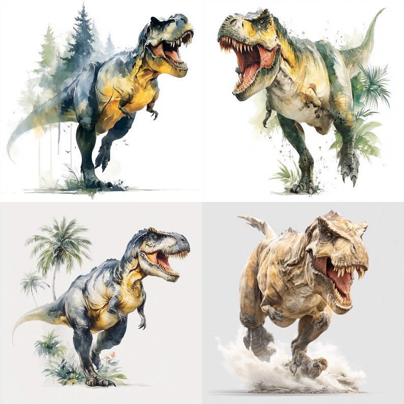 50 T-rex Dinosaurs PNG Clipart Bundle, Watercolor T - Rex Jurassic Park ...