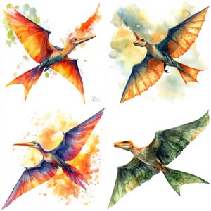50 Pterodactyl Dinosaurs PNG Clipart Bundle, Watercolor Jurassic Park ...