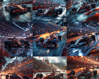 Formula 1 Race Scene PNG Clipart Bundle, Realistic F1 Photography, F1 Grand Prix Race Car Wall Art, High-Speed Decor, Commercial Use