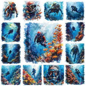 Skuba Tauchen PNG Landschaft Clipart, Aquarell 48 Unterwasser Dive Dynamische Pose Illustration, Tiefseetauchen, Korallentauchen, kommerzielle Nutzung