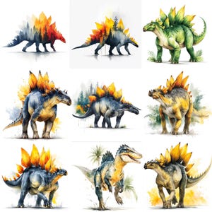 41 Stegosaurus Dinosaurs PNG Clipart Bundle, Watercolor Jurassic Park Images, Kids Room Dinosaur, Prehistoric Animals, Mesozoic Monsters