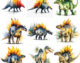 41 Stegosaurus Dinosaurs PNG Clipart Bundle, Watercolor Dino Images, Kids Room Dinosaur, Prehistoric Animals, Mesozoic Monsters