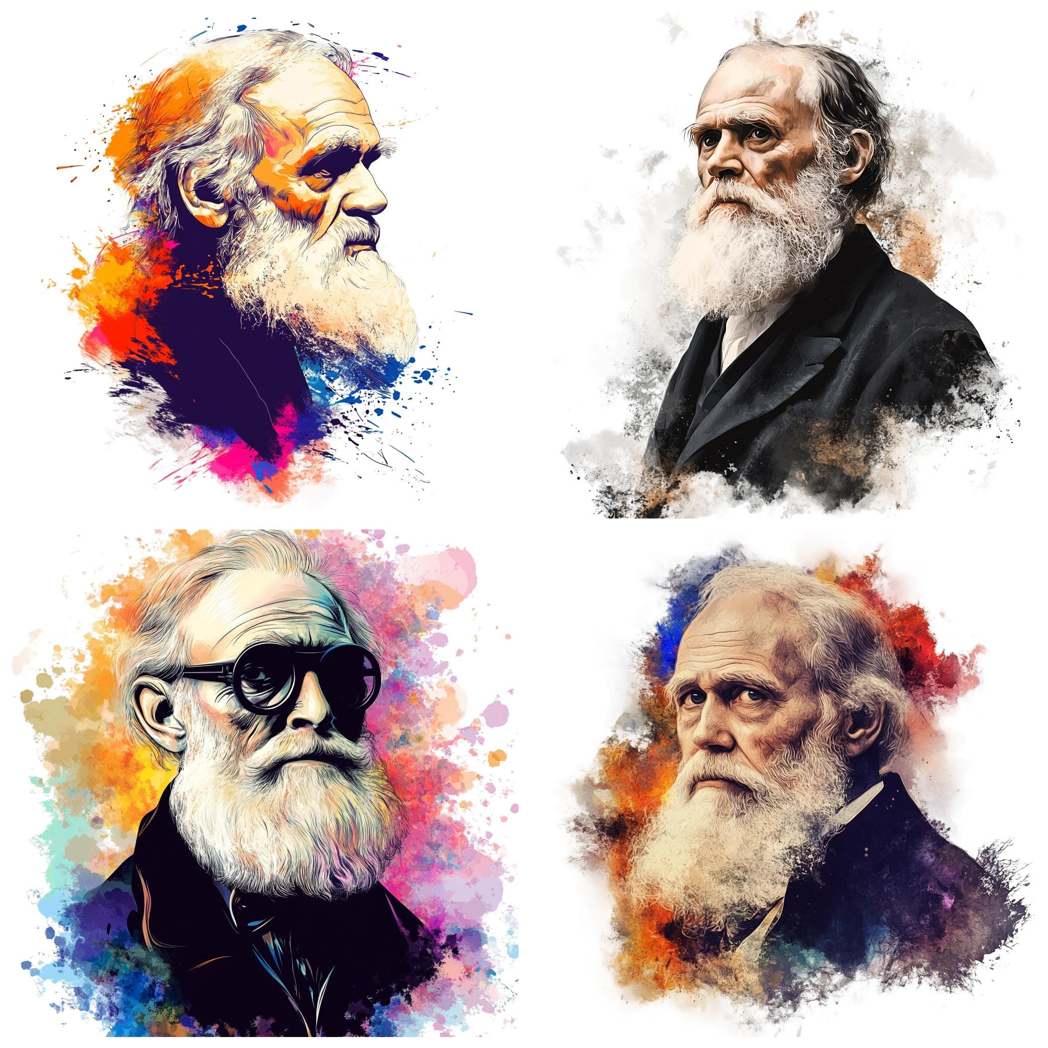 Charles Darwin Watercolor Portrait Clipart Bundle (PNG, Commercial Use ...