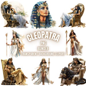 Cleopatra PNG Clipart Bundle, acquerello regina dell'antico Egitto Cleopatra VII personaggi famosi, icone storiche faraone, uso commerciale