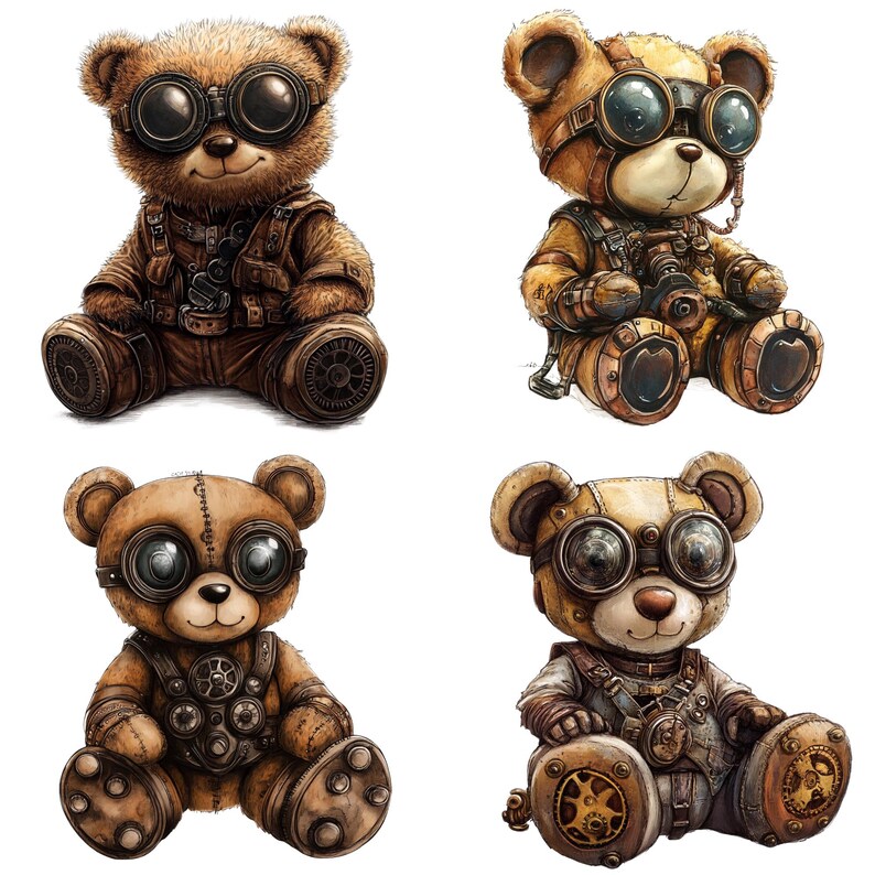 Teddy Bear Steampunk PNG Clipart Bundle, Watercolor Victorian ...