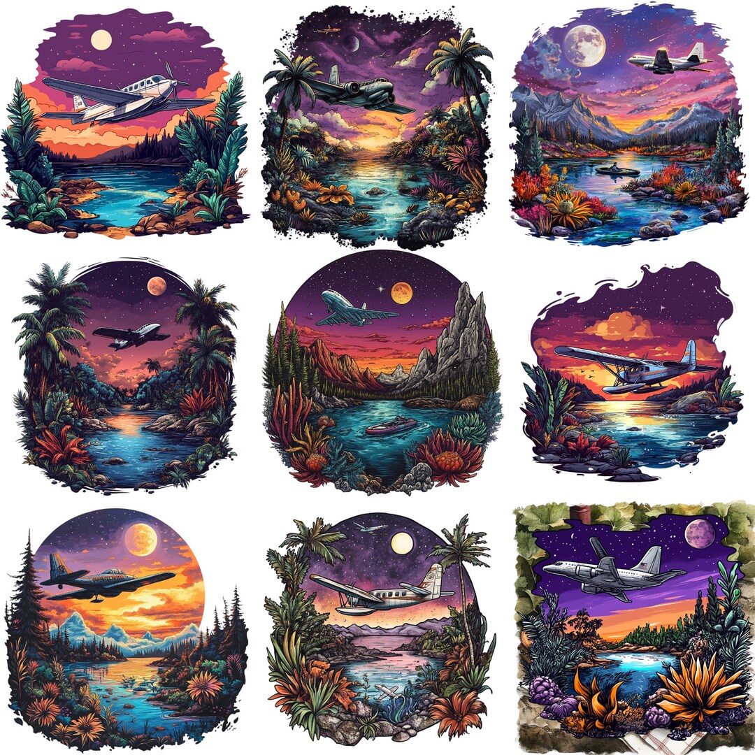 Amphibious Plane on Alien Lake Under Purple Sky PNG Clipart Bundle ...