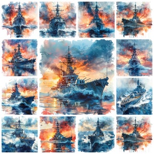 Watercolor Battleship PNG Clipart, 23 Armored Warship Scenery Images, Navy Vessel Illustration, Heavy Cruiser Digital Craft, Commercial Use