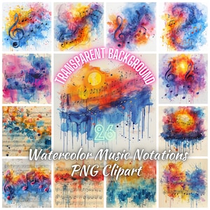 26 Music Notations PNG Clipart, Watercolor Abstract Music Symbol Illustration, Music Notes Image, Musical Treble Clef Picture Commercial Use