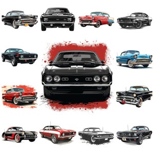 自動車 PNG クリップアート、41 の昔のマッスルカーのイラスト、ビンテージ マッスルカーの画像、クラシックな伝説の車のコレクション、商用利用